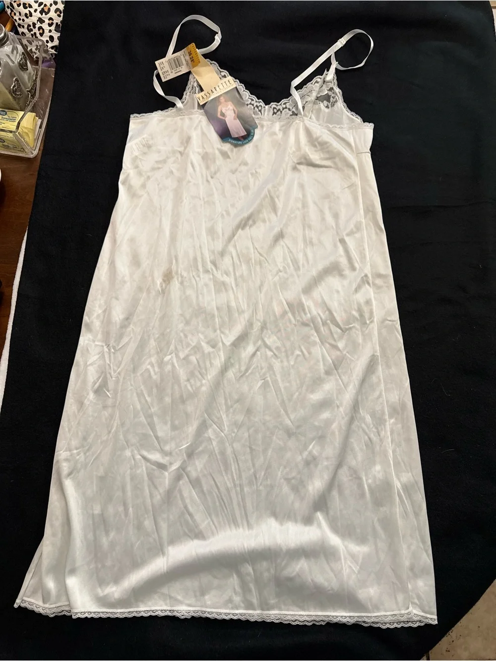 vassarette White Satin Lace-Trim Slip Chemise
